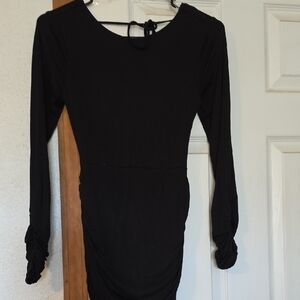 Long-Sleeve Black Ruched Bodycon Dress